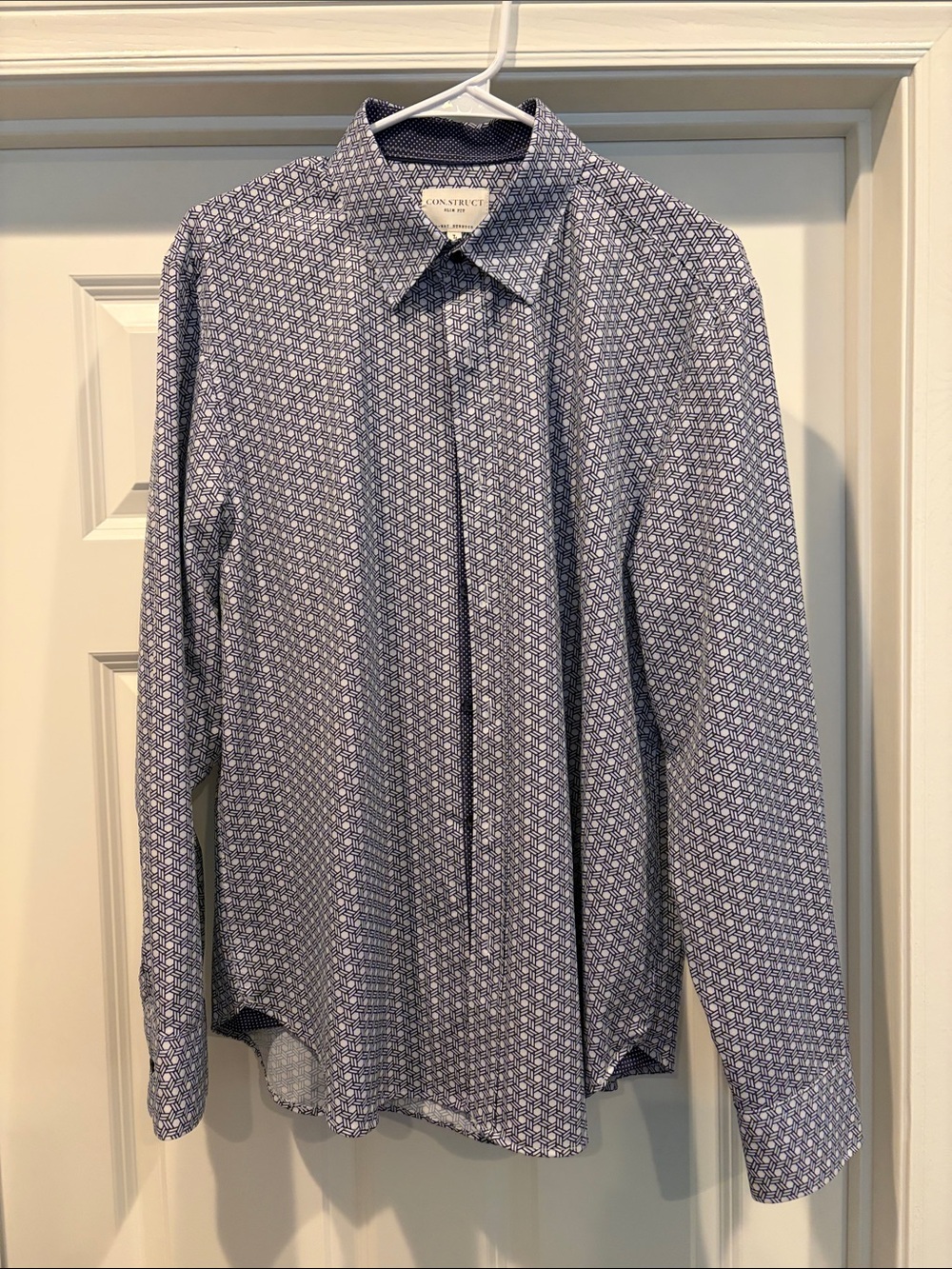 Men’s Nordstrom Construct Navy Geometric Long-Sleeve Dress Shirt Size Large NWT